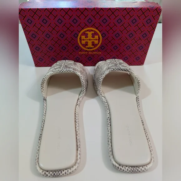 TORY BURCH, Double T Sport Slides, Smoke Roccia, Size 9.5